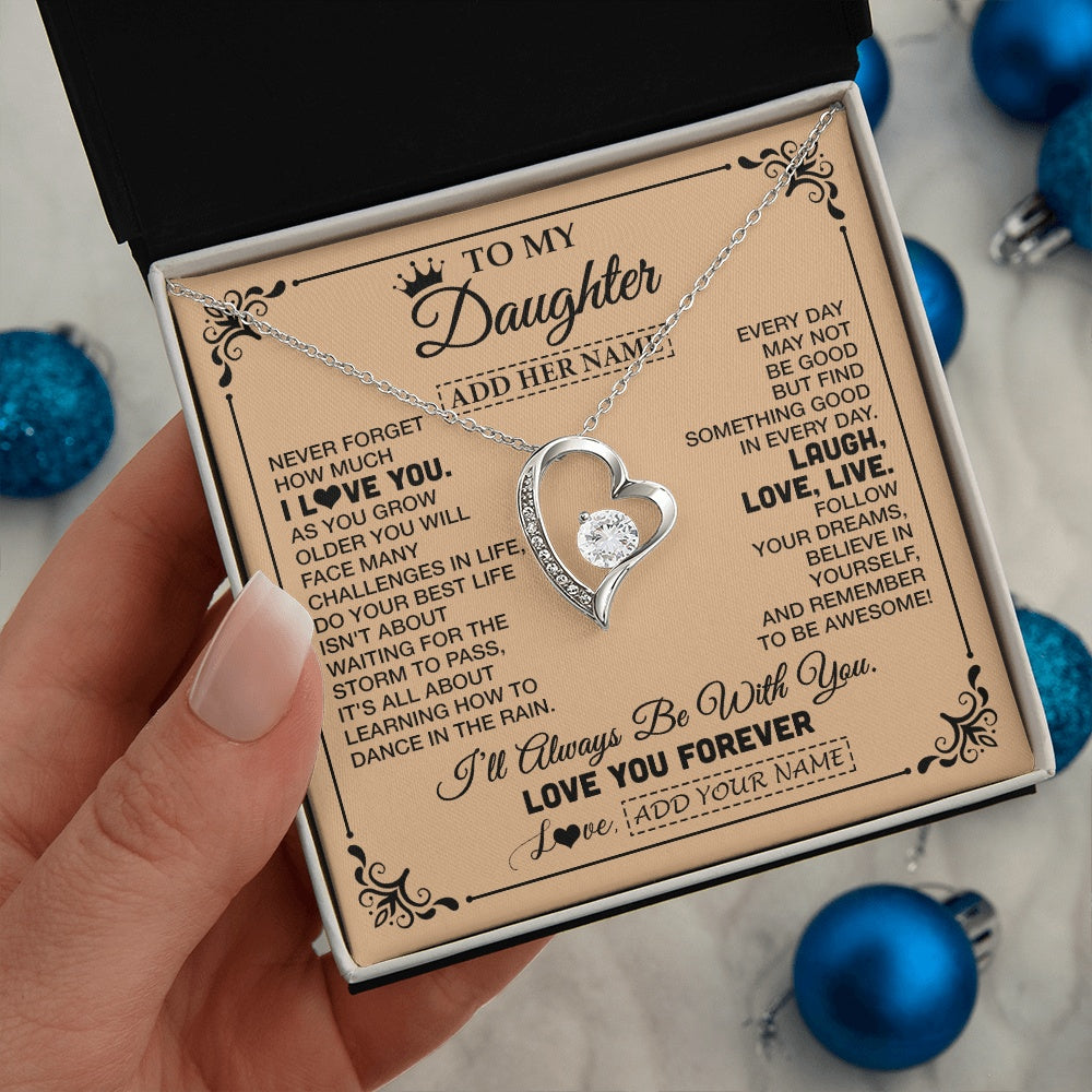 Forever Love Necklace 14K White Gold Finish | 2 | Personalized To My Daughter Gifts Necklace From Dad Mom Never Forget How Much I Love You Daughter Birthday Gifts Christmas Customized Gift Box Message Card | https://teecentury.