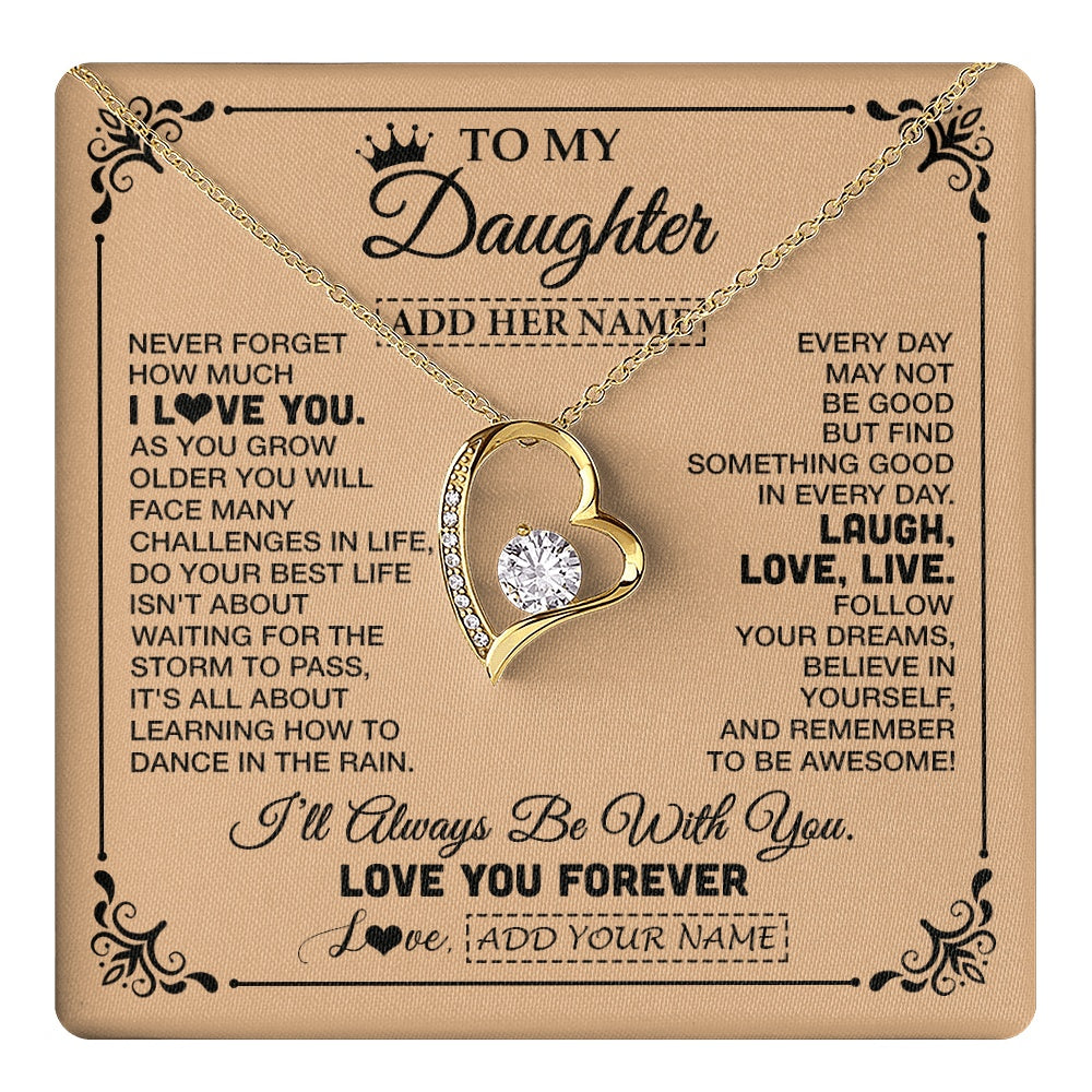Forever Love Necklace 18K Yellow Gold Finish | 1 | Personalized To My Daughter Gifts Necklace From Dad Mom Never Forget How Much I Love You Daughter Birthday Gifts Christmas Customized Gift Box Message Card | https://teecentury.