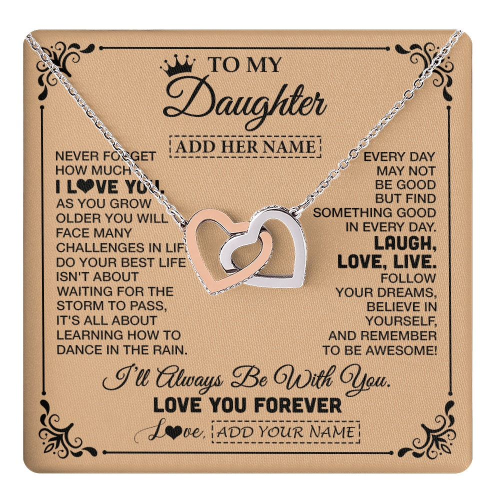 Interlocking Hearts Necklace Stainless Steel & Rose Gold Finish | 1 | Personalized To My Daughter Gifts Necklace From Dad Mom Never Forget How Much I Love You Daughter Birthday Gifts Christmas Customized Gift Box Message Card | https://teecentury.