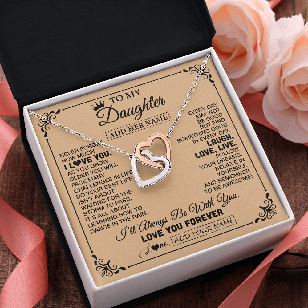 Interlocking Hearts Necklace Stainless Steel & Rose Gold Finish | 2 | Personalized To My Daughter Gifts Necklace From Dad Mom Never Forget How Much I Love You Daughter Birthday Gifts Christmas Customized Gift Box Message Card | https://teecentury.