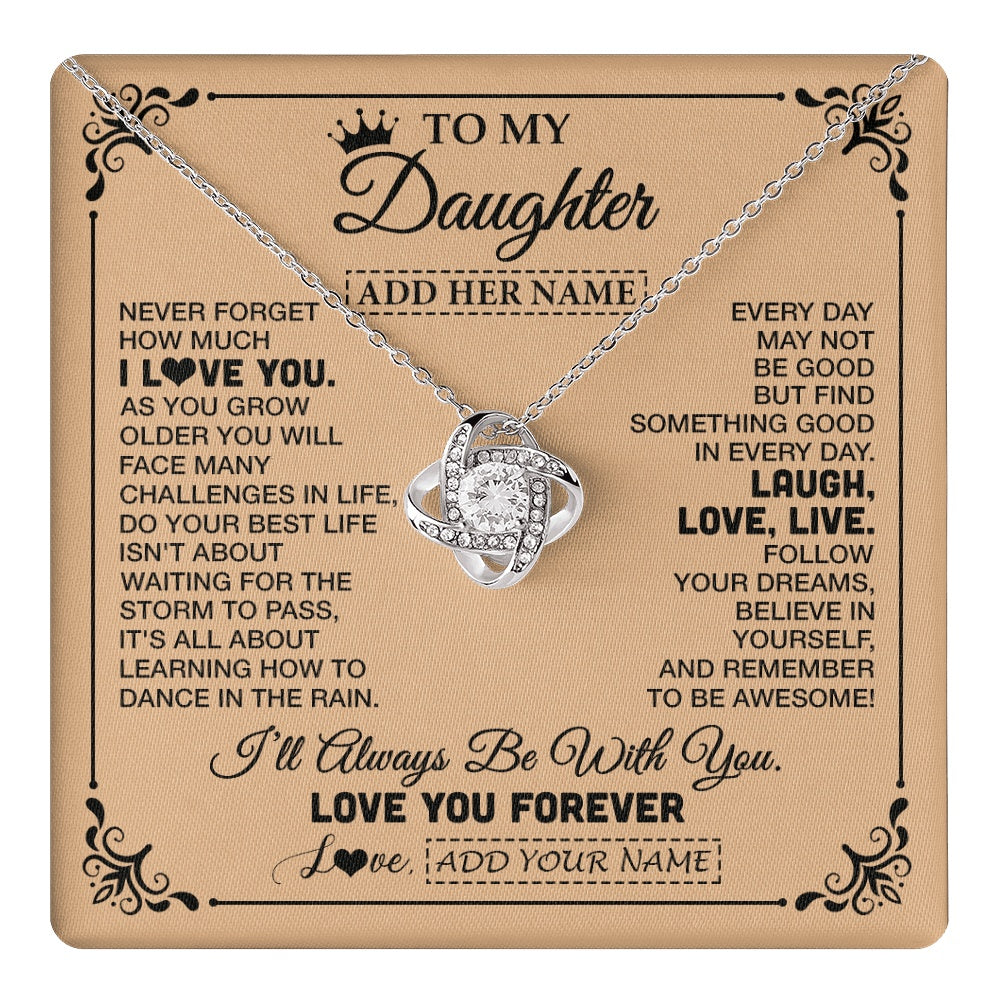 Love Knot Necklace 14K White Gold Finish | 1 | Personalized To My Daughter Gifts Necklace From Dad Mom Never Forget How Much I Love You Daughter Birthday Gifts Christmas Customized Gift Box Message Card | https://teecentury.