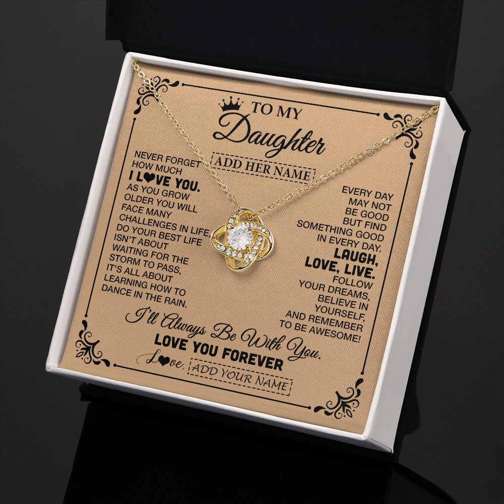 Love Knot Necklace 18K Yellow Gold Finish | 2 | Personalized To My Daughter Gifts Necklace From Dad Mom Never Forget How Much I Love You Daughter Birthday Gifts Christmas Customized Gift Box Message Card | https://teecentury.