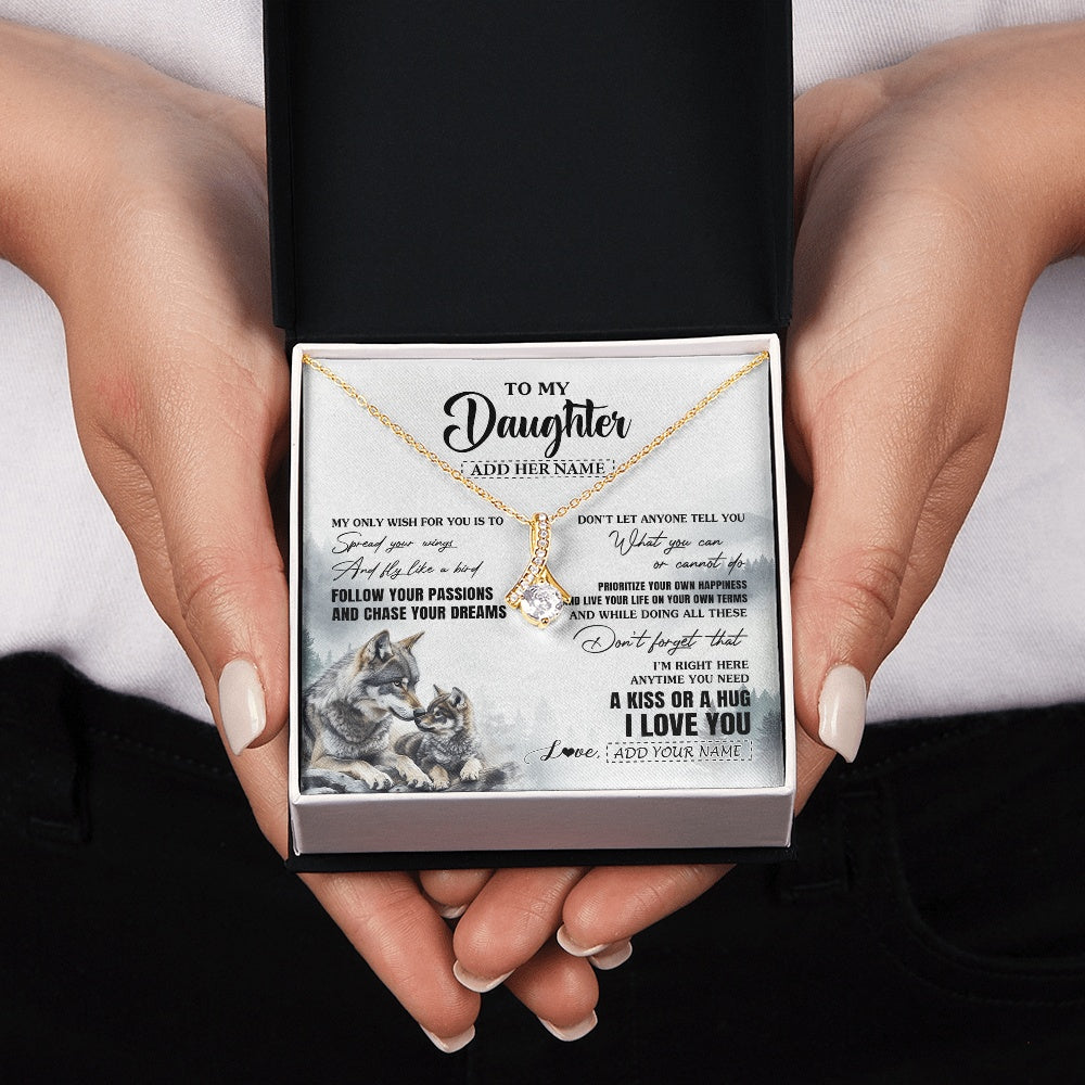 Alluring Beauty Necklace 18K Yellow Gold Finish | 2 | Personalized To My Daughter Gifts Necklace From Dad Mom Wolf My Only Wish For You Daughter Birthday Gifts Graduation Christmas Customized Gift Box Message Card | https://teecentury.