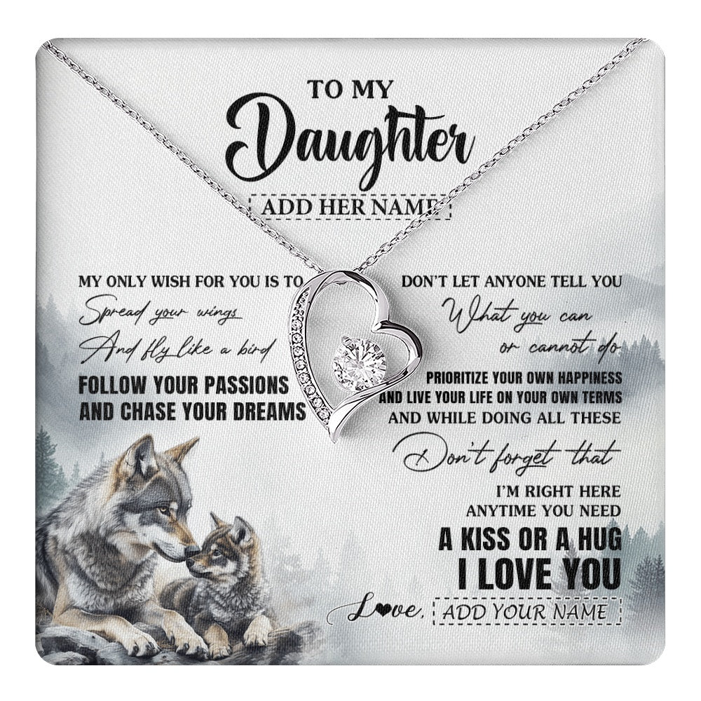 Forever Love Necklace 14K White Gold Finish | 1 | Personalized To My Daughter Gifts Necklace From Dad Mom Wolf My Only Wish For You Daughter Birthday Gifts Graduation Christmas Customized Gift Box Message Card | https://teecentury.