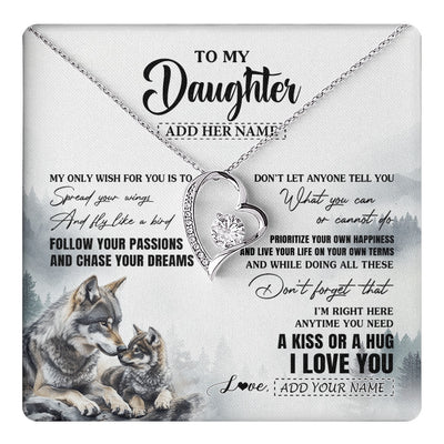 Forever Love Necklace 14K White Gold Finish | 1 | Personalized To My Daughter Gifts Necklace From Dad Mom Wolf My Only Wish For You Daughter Birthday Gifts Graduation Christmas Customized Gift Box Message Card | https://teecentury.
