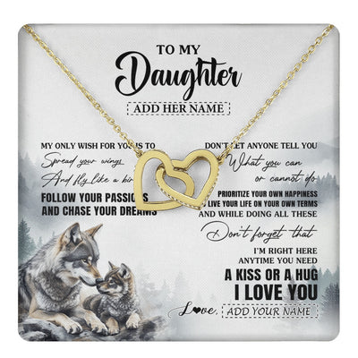 Interlocking Hearts Necklace 18K Yellow Gold Finish | 1 | Personalized To My Daughter Gifts Necklace From Dad Mom Wolf My Only Wish For You Daughter Birthday Gifts Graduation Christmas Customized Gift Box Message Card | https://teecentury.