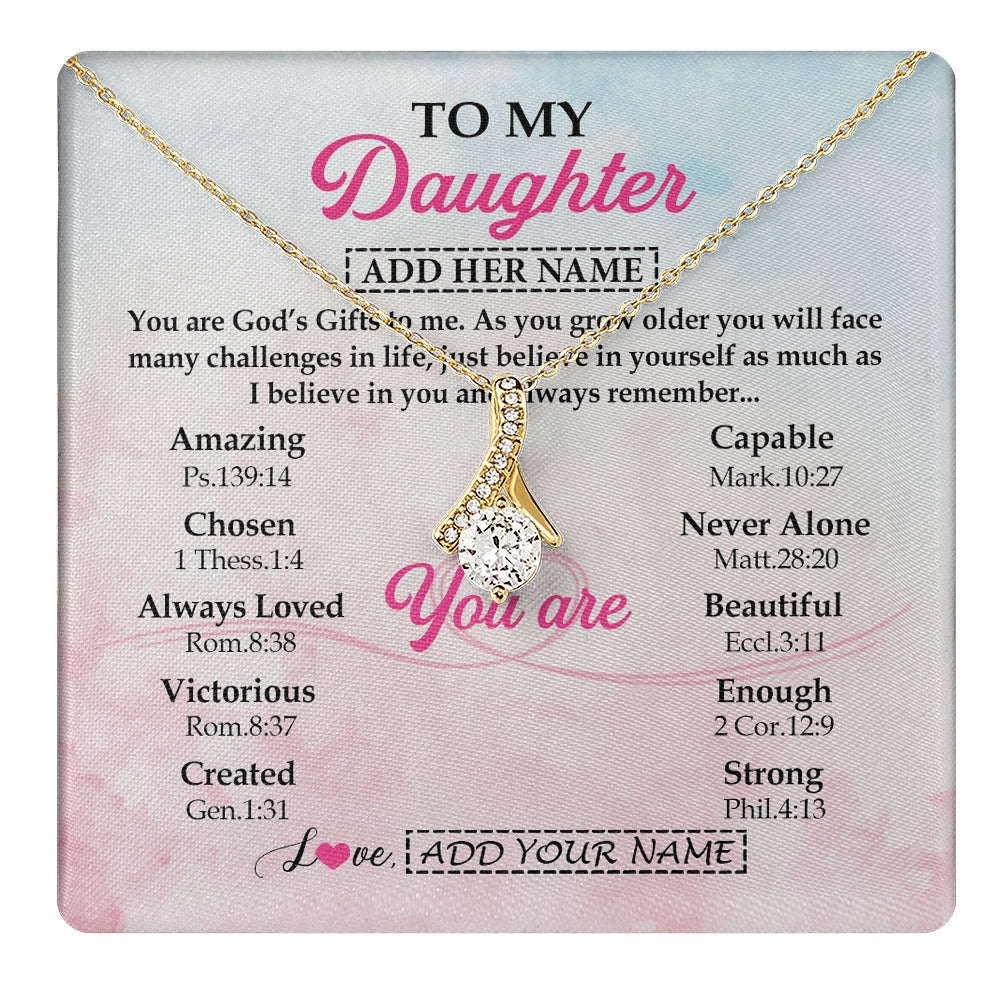 Alluring Beauty Necklace 18K Yellow Gold Finish | 1 | Personalized To My Daughter Gifts Necklace From Mom Christian Religious Jewelry Gifts For Daughter Birthday Graduation Christmas Custom Gift Box Message Card | https://teecentury.