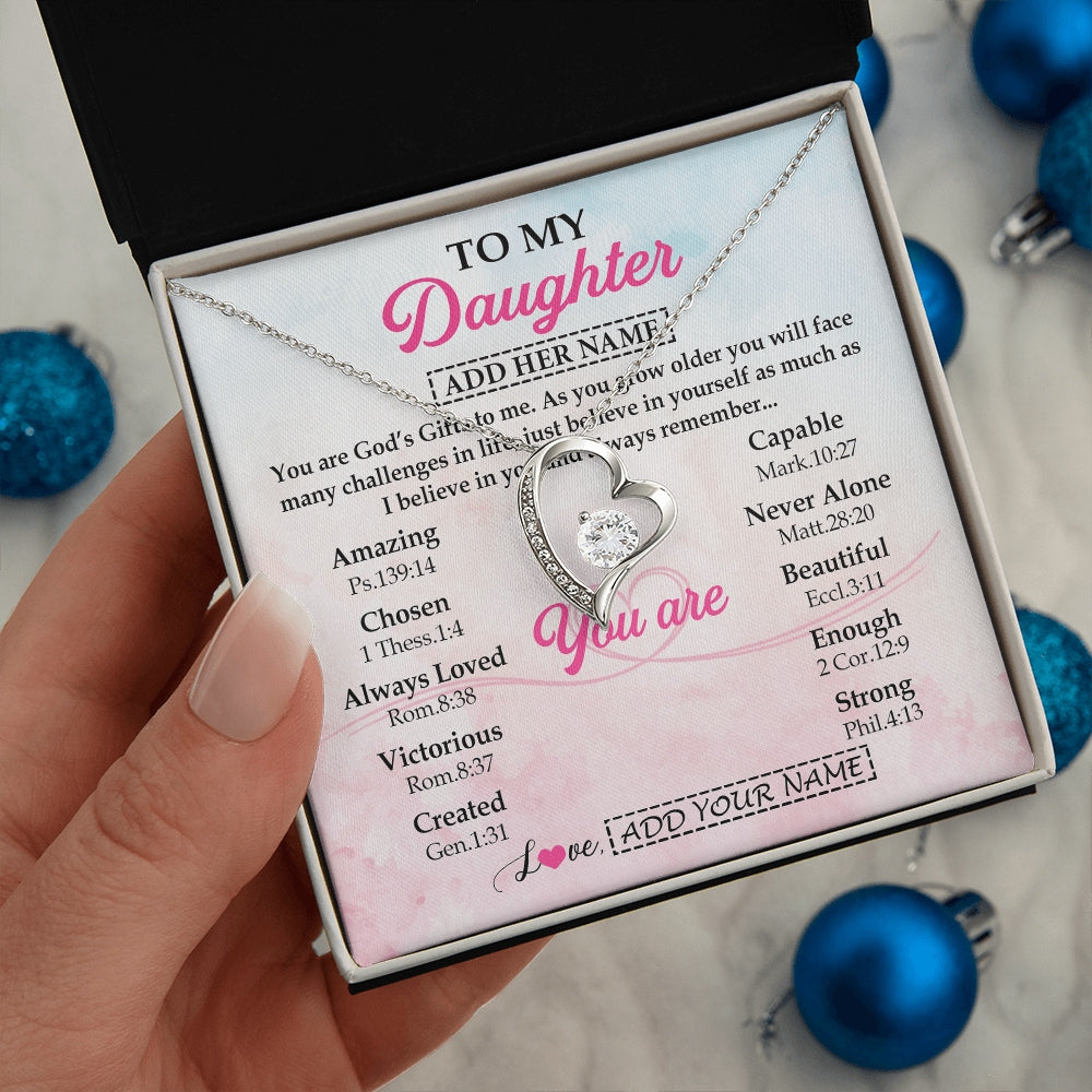 Forever Love Necklace 14K White Gold Finish | 2 | Personalized To My Daughter Gifts Necklace From Mom Christian Religious Jewelry Gifts For Daughter Birthday Graduation Christmas Custom Gift Box Message Card | https://teecentury.