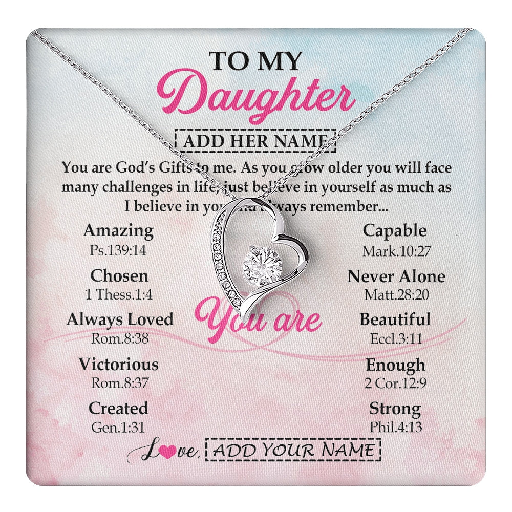 Forever Love Necklace 14K White Gold Finish | 1 | Personalized To My Daughter Gifts Necklace From Mom Christian Religious Jewelry Gifts For Daughter Birthday Graduation Christmas Custom Gift Box Message Card | https://teecentury.