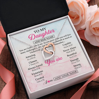 Interlocking Hearts Necklace Stainless Steel & Rose Gold Finish | 2 | Personalized To My Daughter Gifts Necklace From Mom Christian Religious Jewelry Gifts For Daughter Birthday Graduation Christmas Custom Gift Box Message Card | https://teecentury.
