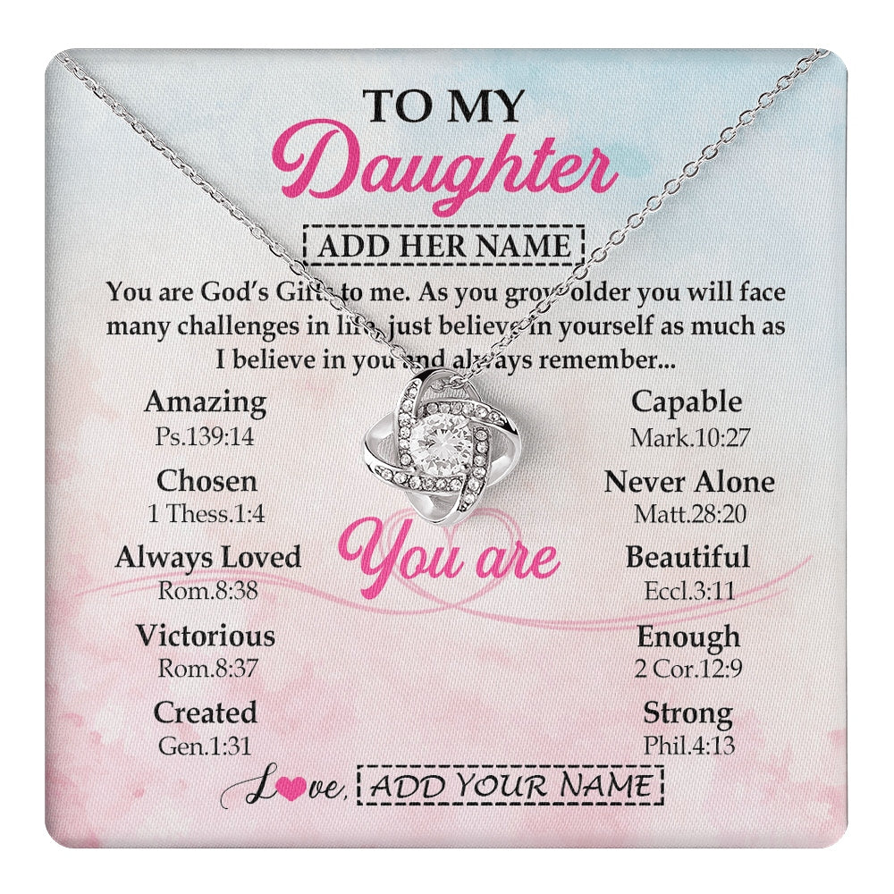 Love Knot Necklace 14K White Gold Finish | 1 | Personalized To My Daughter Gifts Necklace From Mom Christian Religious Jewelry Gifts For Daughter Birthday Graduation Christmas Custom Gift Box Message Card | https://teecentury.
