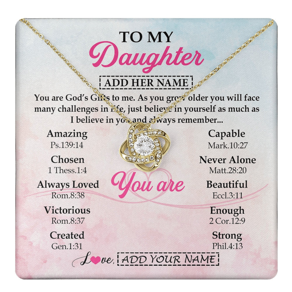 Love Knot Necklace 18K Yellow Gold Finish | 1 | Personalized To My Daughter Gifts Necklace From Mom Christian Religious Jewelry Gifts For Daughter Birthday Graduation Christmas Custom Gift Box Message Card | https://teecentury.