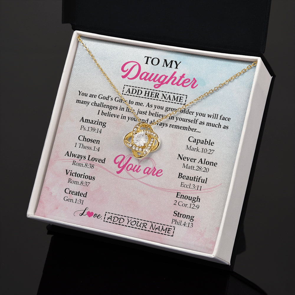 Love Knot Necklace 18K Yellow Gold Finish | 2 | Personalized To My Daughter Gifts Necklace From Mom Christian Religious Jewelry Gifts For Daughter Birthday Graduation Christmas Custom Gift Box Message Card | https://teecentury.
