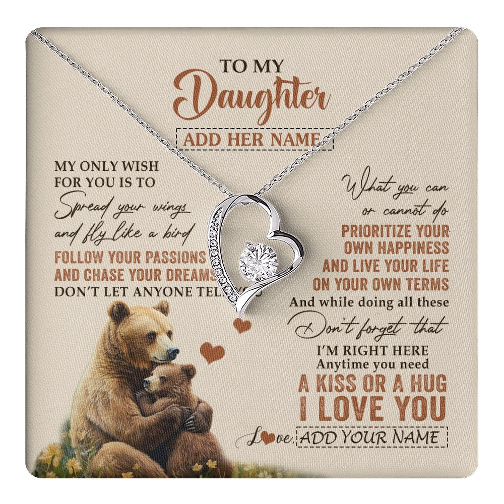 Forever Love Necklace 14K White Gold Finish | 1 | Personalized To My Daughter Gifts Necklace From Mom Dad Bear My Only Wish For You Daughter Birthday Gifts Graduation Christmas Custom Gift Box Message Card | teecentury.myshopify
