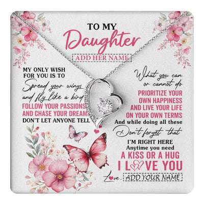Forever Love Necklace 14K White Gold Finish | 1 | Personalized To My Daughter Gifts Necklace From Mom Dad Butterfly My Only Wish For You Daughter Birthday Gifts Graduation Christmas Gift Box Message Card | teecentury.myshopify
