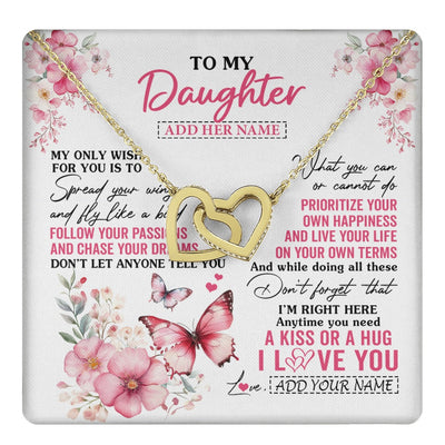 Interlocking Hearts Necklace 18K Yellow Gold Finish | 1 | Personalized To My Daughter Gifts Necklace From Mom Dad Butterfly My Only Wish For You Daughter Birthday Gifts Graduation Christmas Gift Box Message Card | teecentury.myshopify