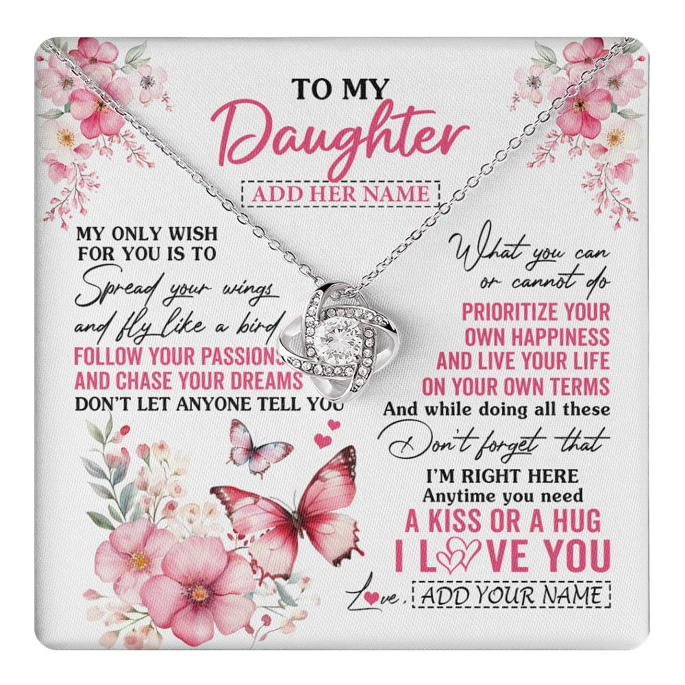 Love Knot Necklace 14K White Gold Finish | 1 | Personalized To My Daughter Gifts Necklace From Mom Dad Butterfly My Only Wish For You Daughter Birthday Gifts Graduation Christmas Gift Box Message Card | teecentury.myshopify