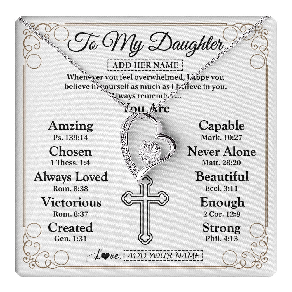 Forever Love Necklace 14K White Gold Finish | 1 | Personalized To My Daughter Gifts Necklace From Mom Dad Christ Christian Gifts For Daughter Birthday Christmas Graduation Custom Gift Box Message Card | https://teecentury.