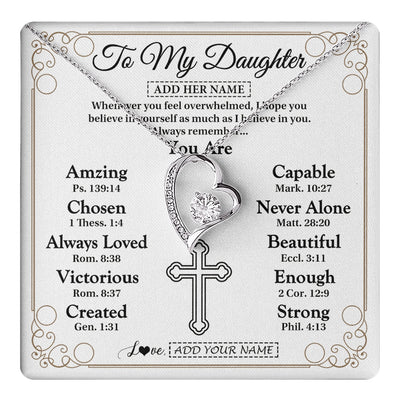 Forever Love Necklace 14K White Gold Finish | 1 | Personalized To My Daughter Gifts Necklace From Mom Dad Christ Christian Gifts For Daughter Birthday Christmas Graduation Custom Gift Box Message Card | https://teecentury.