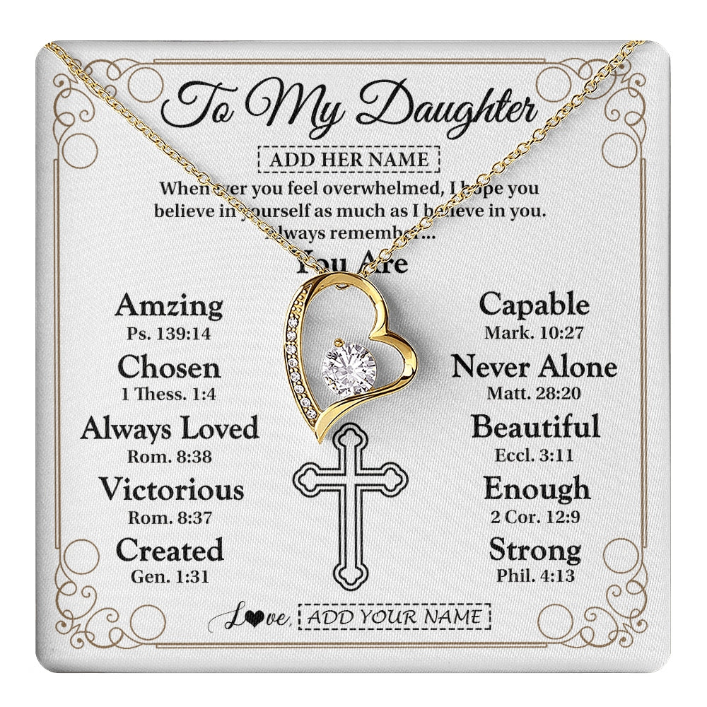 Forever Love Necklace 18K Yellow Gold Finish | 1 | Personalized To My Daughter Gifts Necklace From Mom Dad Christ Christian Gifts For Daughter Birthday Christmas Graduation Custom Gift Box Message Card | https://teecentury.