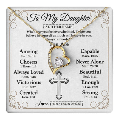 Forever Love Necklace 18K Yellow Gold Finish | 1 | Personalized To My Daughter Gifts Necklace From Mom Dad Christ Christian Gifts For Daughter Birthday Christmas Graduation Custom Gift Box Message Card | https://teecentury.