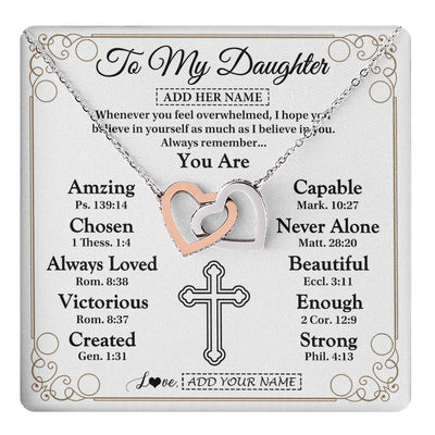 Interlocking Hearts Necklace Stainless Steel & Rose Gold Finish | 1 | Personalized To My Daughter Gifts Necklace From Mom Dad Christ Christian Gifts For Daughter Birthday Christmas Graduation Custom Gift Box Message Card | https://teecentury.