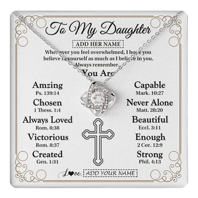 Love Knot Necklace 14K White Gold Finish | 1 | Personalized To My Daughter Gifts Necklace From Mom Dad Christ Christian Gifts For Daughter Birthday Christmas Graduation Custom Gift Box Message Card | https://teecentury.