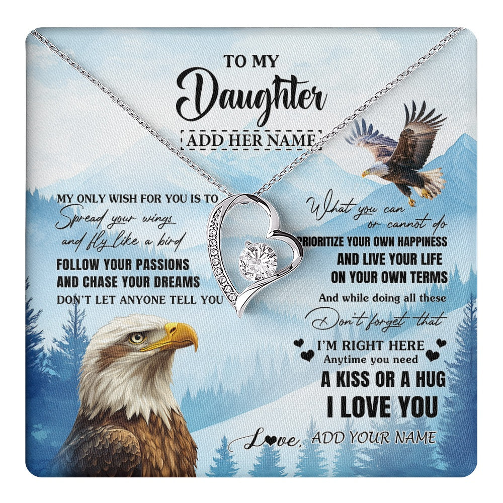Forever Love Necklace 14K White Gold Finish | 1 | Personalized To My Daughter Gifts Necklace From Mom Dad Eagle My Only Wish For You Daughter Birthday Gifts Graduation Christmas Custom Gift Box Message Card | teecentury.myshopify