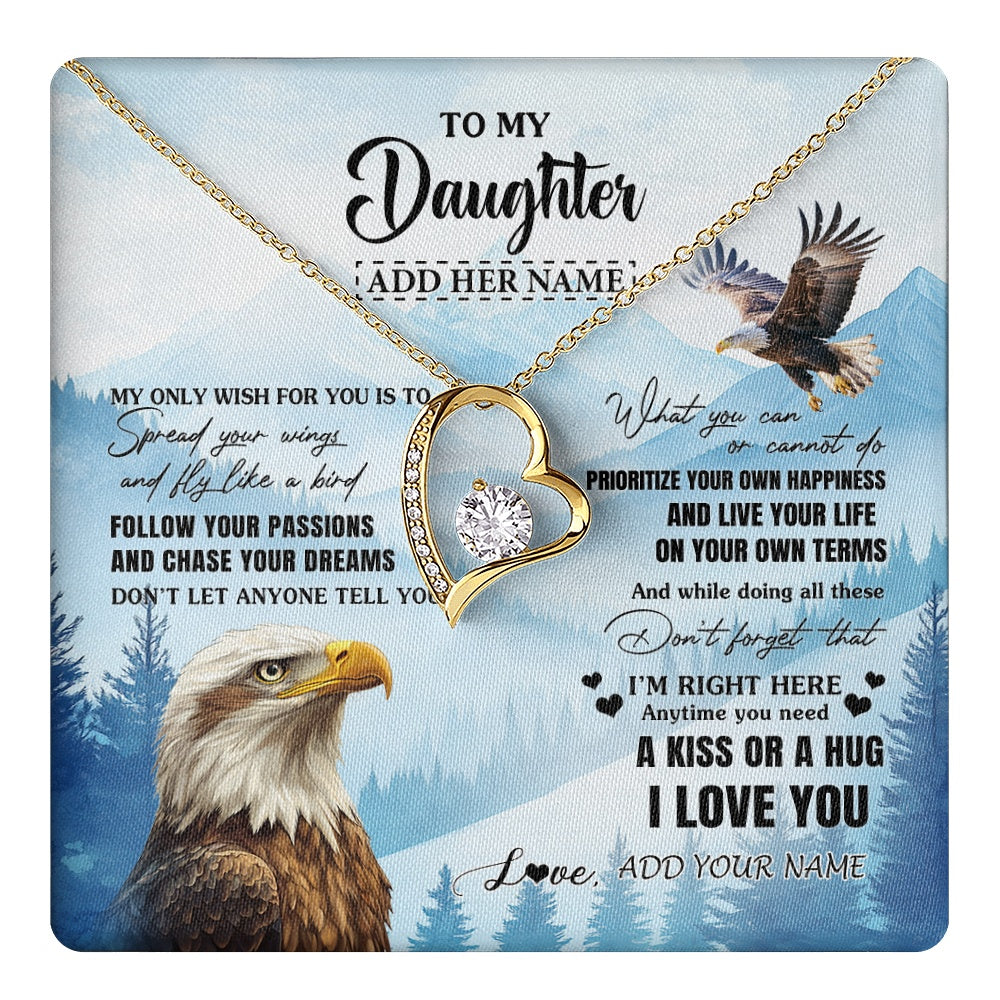 Forever Love Necklace 18K Yellow Gold Finish | 1 | Personalized To My Daughter Gifts Necklace From Mom Dad Eagle My Only Wish For You Daughter Birthday Gifts Graduation Christmas Custom Gift Box Message Card | teecentury.myshopify
