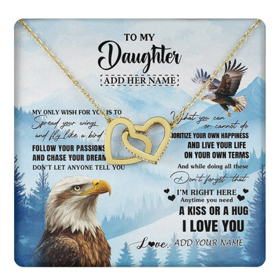 Interlocking Hearts Necklace 18K Yellow Gold Finish | 1 | Personalized To My Daughter Gifts Necklace From Mom Dad Eagle My Only Wish For You Daughter Birthday Gifts Graduation Christmas Custom Gift Box Message Card | teecentury.myshopify