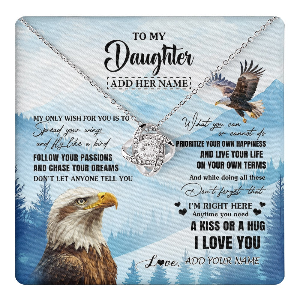 Love Knot Necklace 14K White Gold Finish | 1 | Personalized To My Daughter Gifts Necklace From Mom Dad Eagle My Only Wish For You Daughter Birthday Gifts Graduation Christmas Custom Gift Box Message Card | teecentury.myshopify