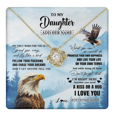 Love Knot Necklace 18K Yellow Gold Finish | 1 | Personalized To My Daughter Gifts Necklace From Mom Dad Eagle My Only Wish For You Daughter Birthday Gifts Graduation Christmas Custom Gift Box Message Card | teecentury.myshopify