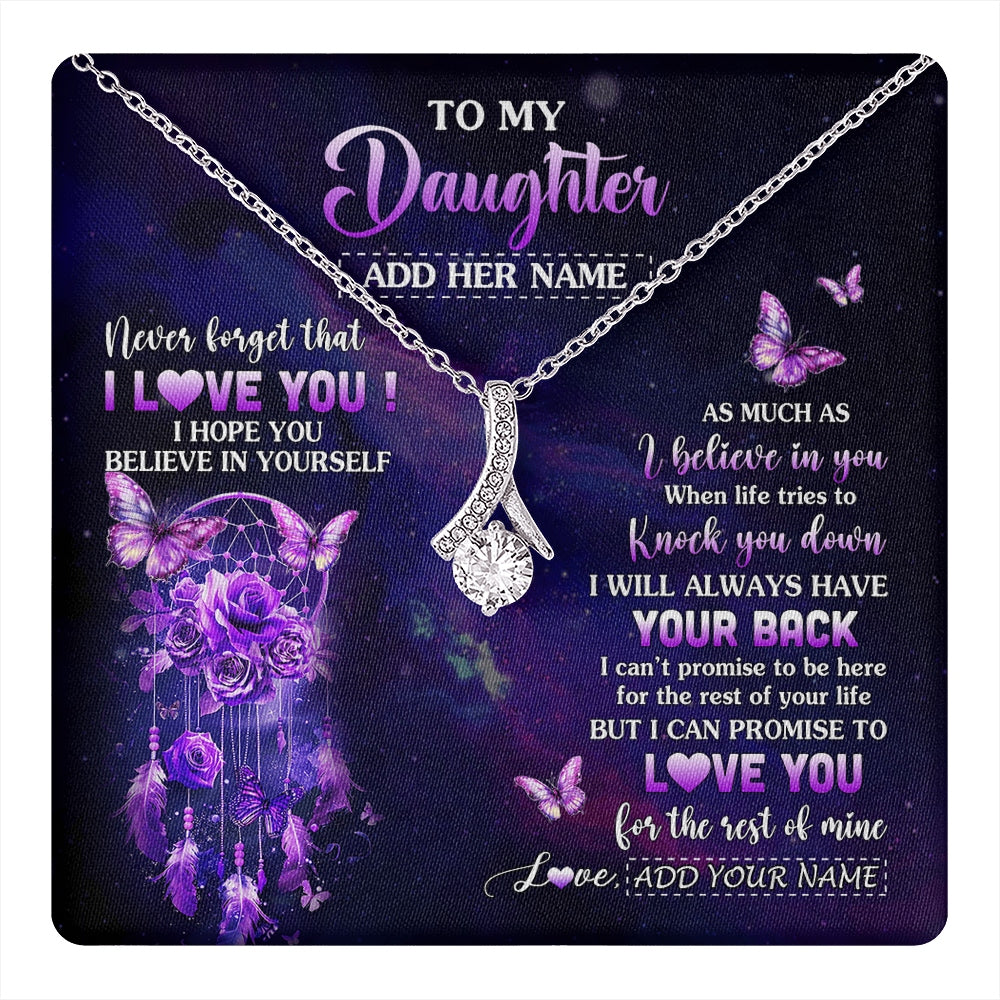 Alluring Beauty Necklace 14K White Gold Finish | 1 | Personalized To My Daughter Gifts Necklace From Mom Dad Floral Butterfly Love You Daughter Birthday Gifts Graduation Christmas Custom Gift Box Message Card | https://teecentury.