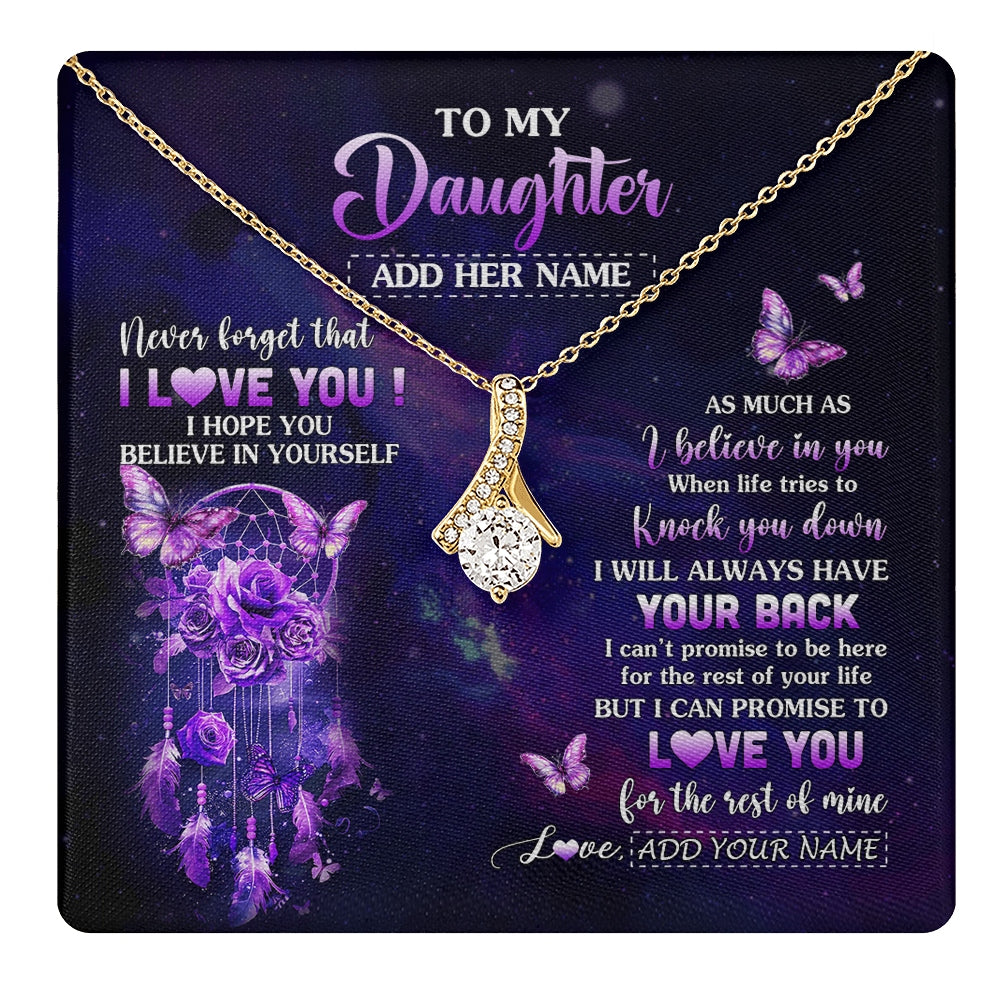 Alluring Beauty Necklace 18K Yellow Gold Finish | 1 | Personalized To My Daughter Gifts Necklace From Mom Dad Floral Butterfly Love You Daughter Birthday Gifts Graduation Christmas Custom Gift Box Message Card | https://teecentury.