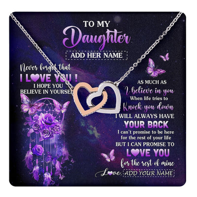 Interlocking Hearts Necklace Stainless Steel & Rose Gold Finish | 1 | Personalized To My Daughter Gifts Necklace From Mom Dad Floral Butterfly Love You Daughter Birthday Gifts Graduation Christmas Custom Gift Box Message Card | https://teecentury.