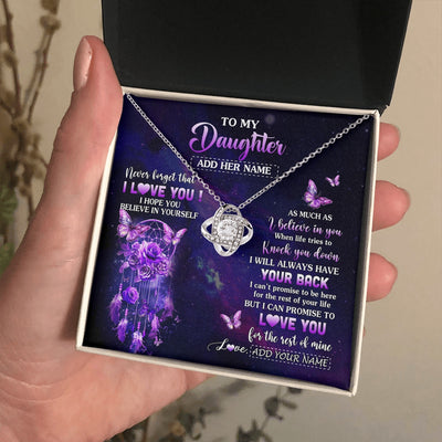Love Knot Necklace 14K White Gold Finish | 2 | Personalized To My Daughter Gifts Necklace From Mom Dad Floral Butterfly Love You Daughter Birthday Gifts Graduation Christmas Custom Gift Box Message Card | https://teecentury.