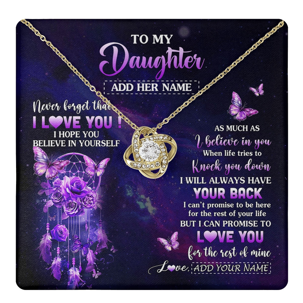 Love Knot Necklace 18K Yellow Gold Finish | 1 | Personalized To My Daughter Gifts Necklace From Mom Dad Floral Butterfly Love You Daughter Birthday Gifts Graduation Christmas Custom Gift Box Message Card | https://teecentury.