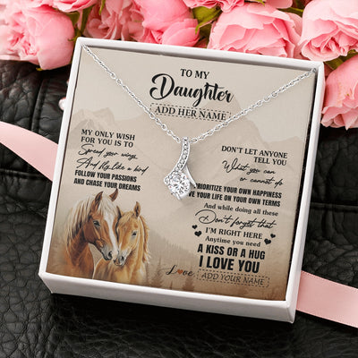 Alluring Beauty Necklace 14K White Gold Finish | 2 | Personalized To My Daughter Gifts Necklace From Mom Dad Horse My Only Wish For You Daughter Birthday Gifts Graduation Christmas Custom Gift Box Message Card | https://teecentury.
