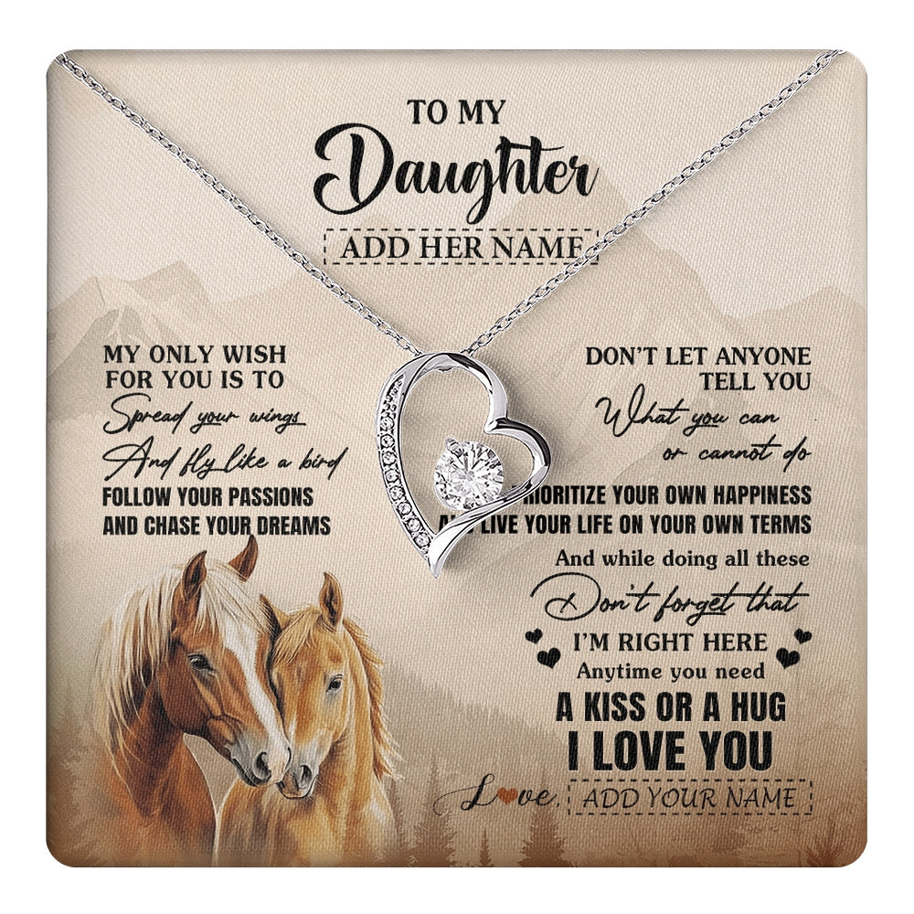 Forever Love Necklace 14K White Gold Finish | 1 | Personalized To My Daughter Gifts Necklace From Mom Dad Horse My Only Wish For You Daughter Birthday Gifts Graduation Christmas Custom Gift Box Message Card | https://teecentury.