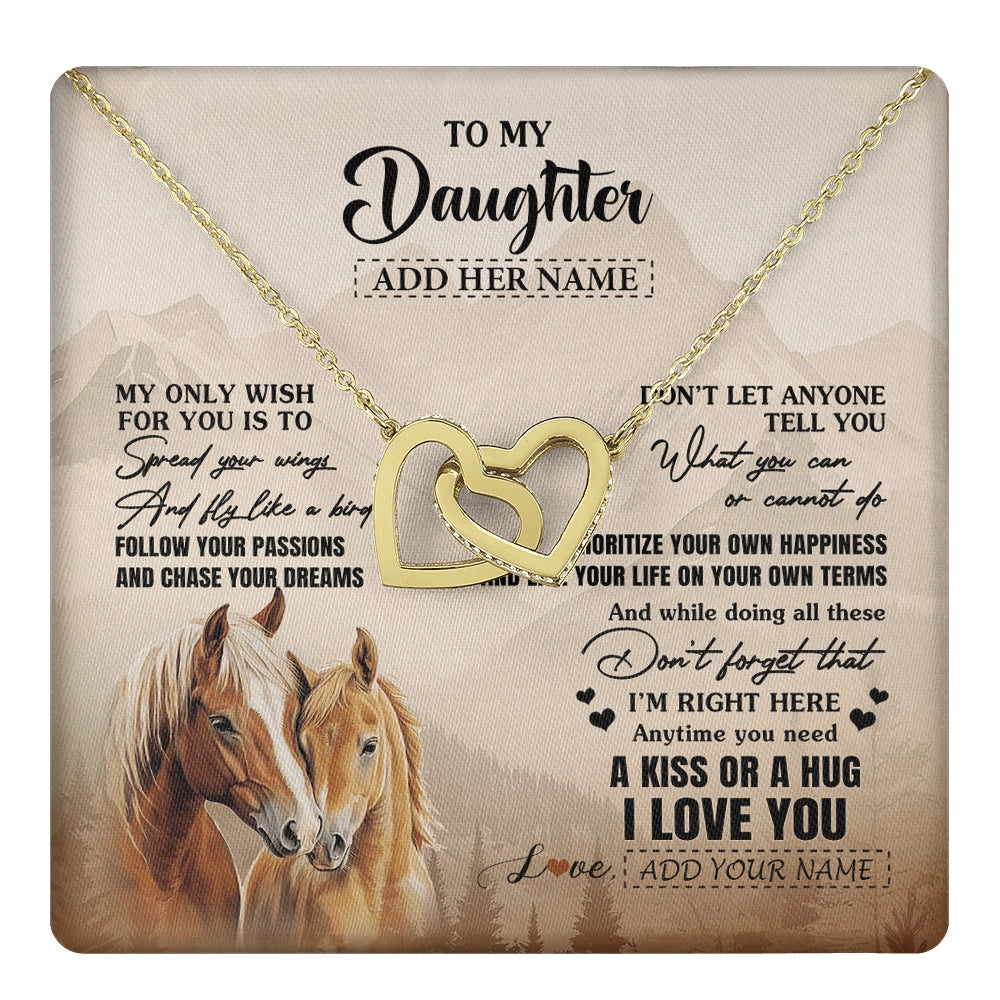 Interlocking Hearts Necklace 18K Yellow Gold Finish | 1 | Personalized To My Daughter Gifts Necklace From Mom Dad Horse My Only Wish For You Daughter Birthday Gifts Graduation Christmas Custom Gift Box Message Card | https://teecentury.