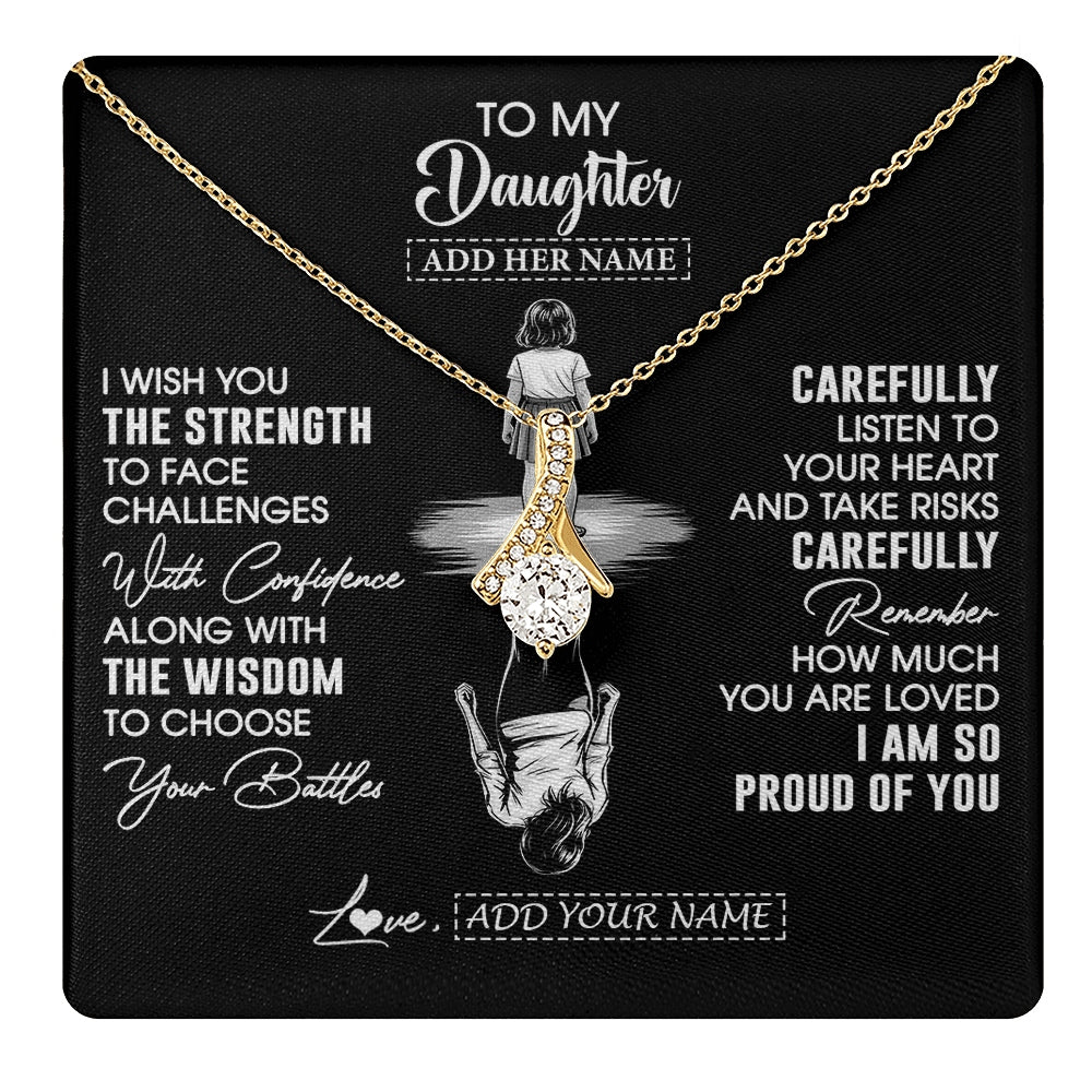 Alluring Beauty Necklace 18K Yellow Gold Finish | 1 | Personalized To My Daughter Gifts Necklace From Mom Dad I Wish You The Strength Daughter Birthday Gifts Christmas Graduation Custom Gift Box Message Card | https://teecentury.
