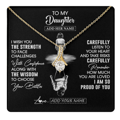 Alluring Beauty Necklace 18K Yellow Gold Finish | 1 | Personalized To My Daughter Gifts Necklace From Mom Dad I Wish You The Strength Daughter Birthday Gifts Christmas Graduation Custom Gift Box Message Card | https://teecentury.