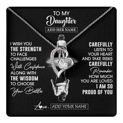 Forever Love Necklace 14K White Gold Finish | 1 | Personalized To My Daughter Gifts Necklace From Mom Dad I Wish You The Strength Daughter Birthday Gifts Christmas Graduation Custom Gift Box Message Card | https://teecentury.