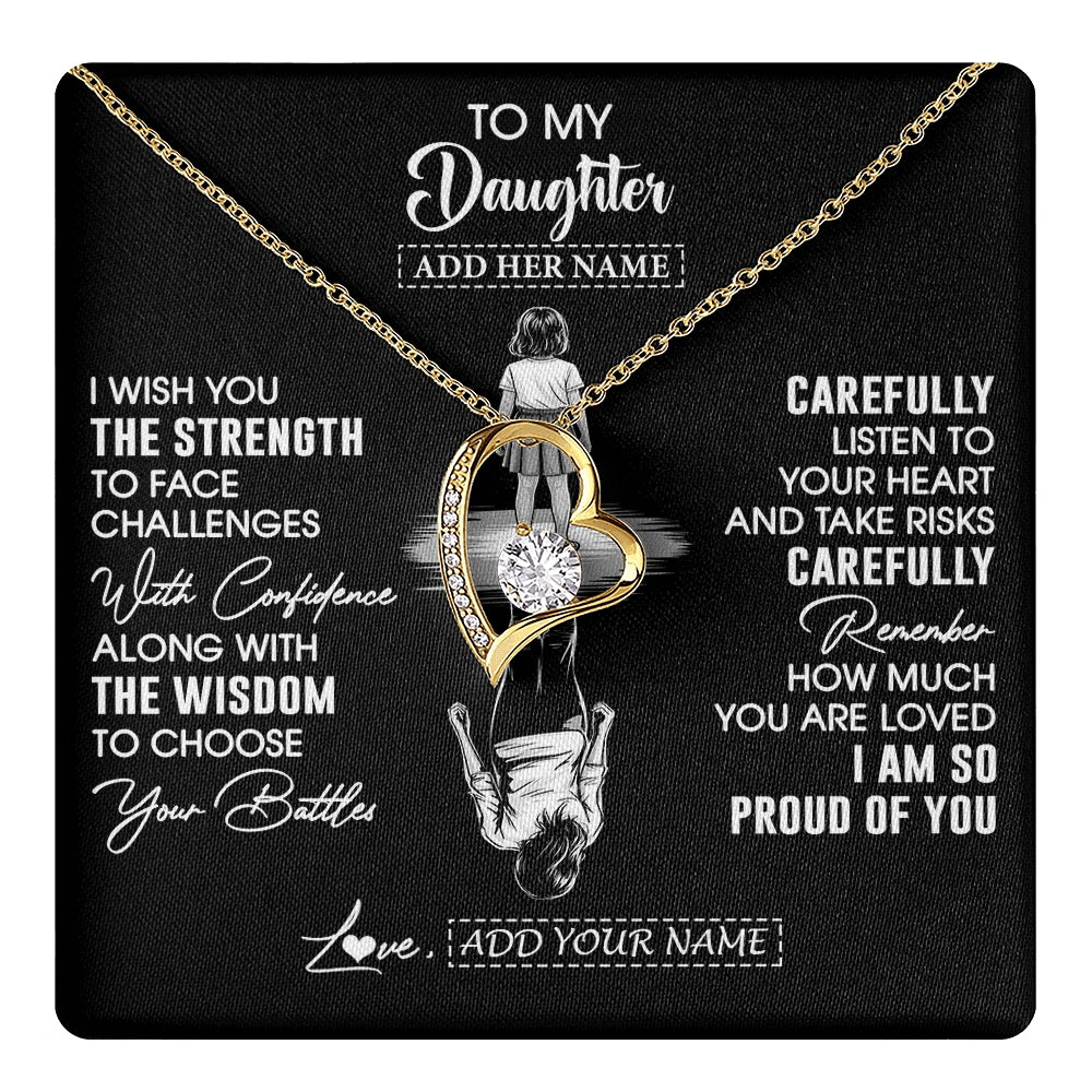 Forever Love Necklace 18K Yellow Gold Finish | 1 | Personalized To My Daughter Gifts Necklace From Mom Dad I Wish You The Strength Daughter Birthday Gifts Christmas Graduation Custom Gift Box Message Card | https://teecentury.