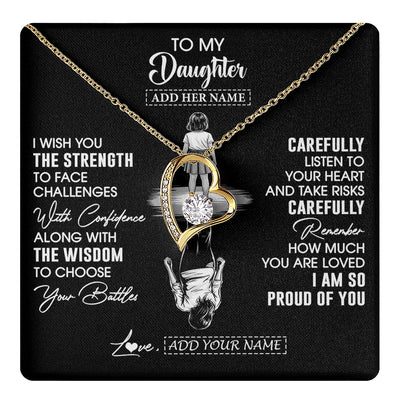 Forever Love Necklace 18K Yellow Gold Finish | 1 | Personalized To My Daughter Gifts Necklace From Mom Dad I Wish You The Strength Daughter Birthday Gifts Christmas Graduation Custom Gift Box Message Card | https://teecentury.