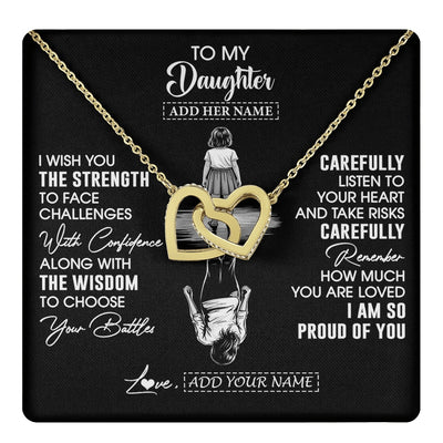 Interlocking Hearts Necklace 18K Yellow Gold Finish | 1 | Personalized To My Daughter Gifts Necklace From Mom Dad I Wish You The Strength Daughter Birthday Gifts Christmas Graduation Custom Gift Box Message Card | https://teecentury.