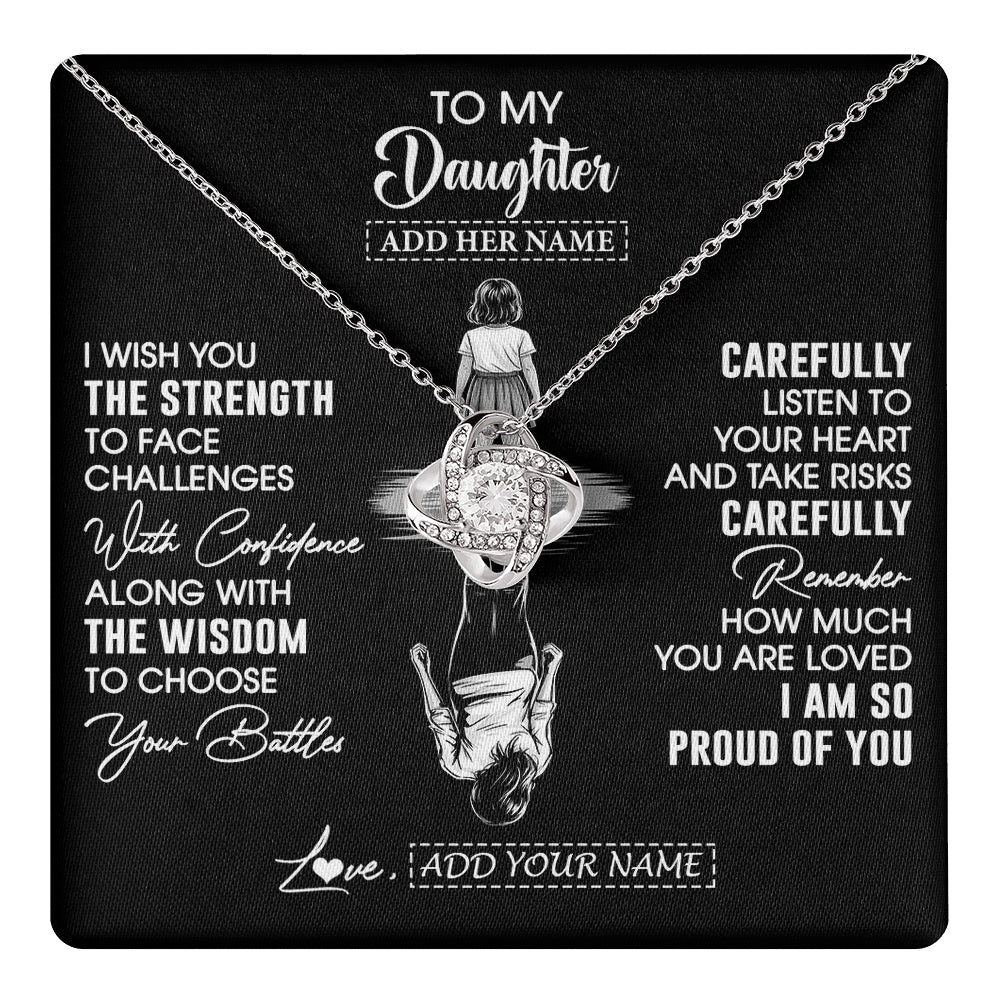 Love Knot Necklace 14K White Gold Finish | 1 | Personalized To My Daughter Gifts Necklace From Mom Dad I Wish You The Strength Daughter Birthday Gifts Christmas Graduation Custom Gift Box Message Card | https://teecentury.