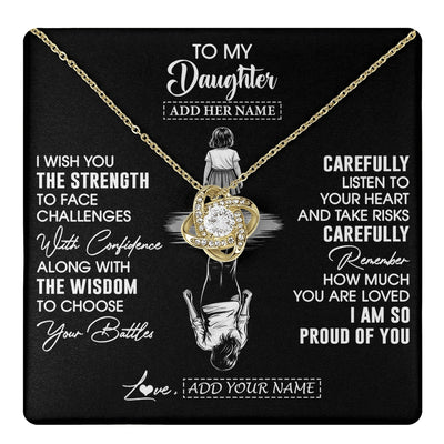 Love Knot Necklace 18K Yellow Gold Finish | 1 | Personalized To My Daughter Gifts Necklace From Mom Dad I Wish You The Strength Daughter Birthday Gifts Christmas Graduation Custom Gift Box Message Card | https://teecentury.