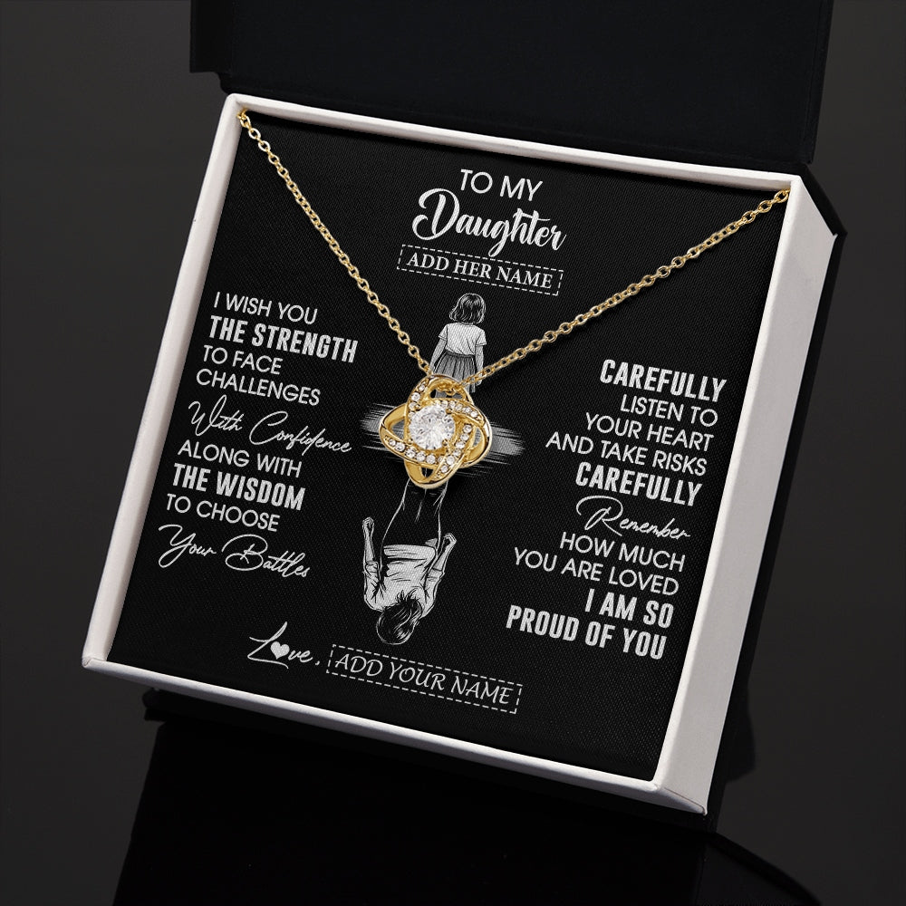 Love Knot Necklace 18K Yellow Gold Finish | 2 | Personalized To My Daughter Gifts Necklace From Mom Dad I Wish You The Strength Daughter Birthday Gifts Christmas Graduation Custom Gift Box Message Card | https://teecentury.