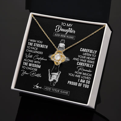 Love Knot Necklace 18K Yellow Gold Finish | 2 | Personalized To My Daughter Gifts Necklace From Mom Dad I Wish You The Strength Daughter Birthday Gifts Christmas Graduation Custom Gift Box Message Card | https://teecentury.